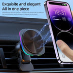 Car Phone Mount – 15W Magnetic Wireless Charger for 12-15 Series, Reliable and Efficient Wireless Charging Phone Holder (Black with RGB Light)