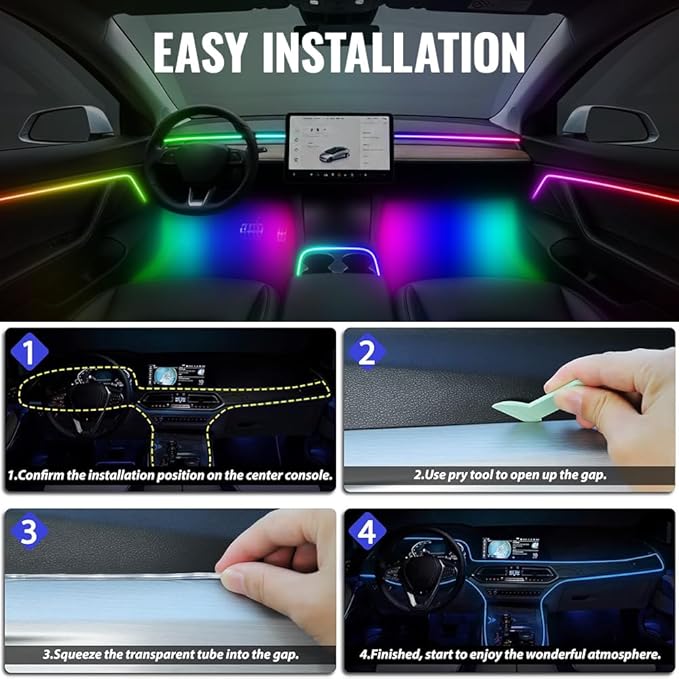 Acrylic Ambient Lighting Car Interior,55.1 inches Dream Color Acrylic Led Strips with USB Hub, APP Fiber Optic Emotion Glow Lights for Car Y 3 S X, Neon Ambient Lighting Kit Dashboard Decorations
