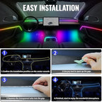 Acrylic Car Led Lights Interior, Universal RGB Ambient Lighting Car Kit,175 inch Neon Flexible Fiber Optic Led Strip Music Sync Lights,10 in 1 USB Power Dash Footwell DIY Mode