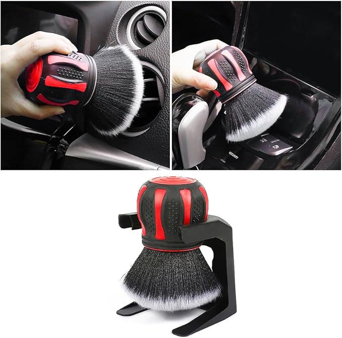 AUCELI Car Detailing Brush, Ultra Soft Auto Interior Dusting Brush with Storage Rack, Car XL Synthetic Brush Cleaning Tool, Universal Covers Large Area Inside or Outside Vehicles (Red/Style B)