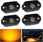 4WDKING Amber LED Rock Lights, 4 Pods IP68 Waterproof Underbody Glow Trail Rig Lamp LED Neon Lights for Truck Off Road Truck Car Boat ATV SUV Motorcycle