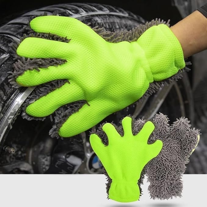 2 Pack Chenille Microfiber Car Wash Mitt 5-Finger Auto Dusting Gloves Scratch-Free&Lint-Free Car Washing Gloves for Car Detailing Trucks SUV RV Home Cleaning Mitts