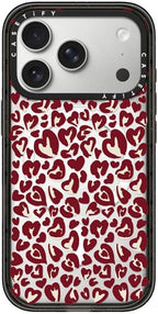 CASETiFY Impact iPhone 17 Pro Case [Slim/Compatible with Magsafe / 8.2 ft. 4X Military Grade Drop Protection] - Leopard Love- Red - Clear Black
