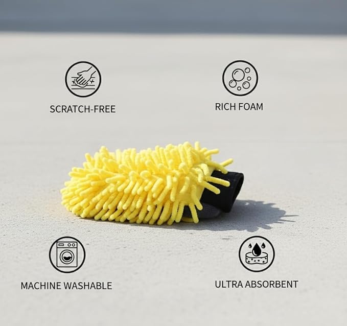 Car Wash Mitt Microfiber, 2PK-Scratch & Lint Free, Premium Chenille Microfiber Wash Mitt (Yellow)