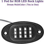 1Pod RGB Dream Color Rock Light Used to Replace The Damaged Light, Support for 4pods, 6pods, 8pods, 10pods, 12pods RGB+IC LED Dream Multicolor Smart Chasing Underglow Lighting Kits
