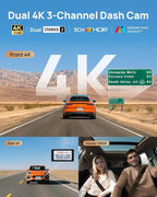 70mai 4K T800 3 Channel Dash Cam, Dash Cam Front and Rear Inside(2160P+2160P+1080P), STARVIS 2 IMX678, HDR Night Vision, Dash Camera for Cars with 512GB Card, WiFi 6, 4G LTE, ADAS, 24H Parking Mode