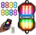 Auxbeam 8 Pods Chasing Color RGB LED Rock Lights, Bluetooth APP&Remote Control, Wheel Well Lights w/Brake Mode, Music&Voice Sync Underglow for Trucks Offroads RVs Boats Waterproof, 1 Year Warranty