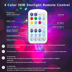 AZIMOM 4Port 36W Twinkle 1600pcs 0.03in 13.1ft Fiber Optic Starlight Headliner Kits 4Colors Light Source Sound Activated Remote APP Control Home Indoor Ceiling Car Headliner Decoration