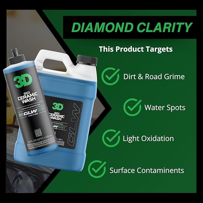 3D SiO2 Ceramic Wash & Wax Soap - 1 Gallon - pH Neutral Car Shampoo with Hydrophobic Protection & Deep Gloss | SiO2 Coating | Scratch-Free Detailing