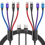 Multi Charging Cable [2Pack 5FT],Nylon Dual IP 4 in 1 Charging Cable, Multiple Charger Cord with IP/IP/Type C/Micro Port, Compatible with Most Cell Phones/Tablets and More