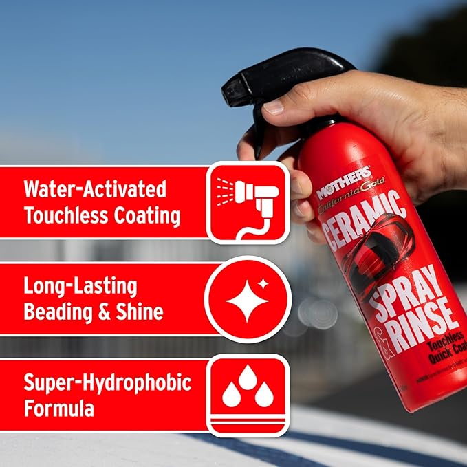Mothers California Gold Ceramic Car Wash & Protection Bundle | pH Neutral, Super-Sudsy Car Shampoo, Water-Activated Touchless SiO2 Spray Coating, Water Beading with High Gloss Shine (2 Piece Bundle)