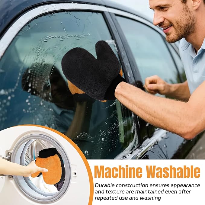 wuyaoyao 2PCS Car Wash Mitts, Soft Coral Fleece Cleaning Glove for Cars Washing, Scratch-Free & Lint-Free, Reusable Microfiber Wash Mitts, Automotive Cleaning Supplies, Car Accessories (Thumb Glove)