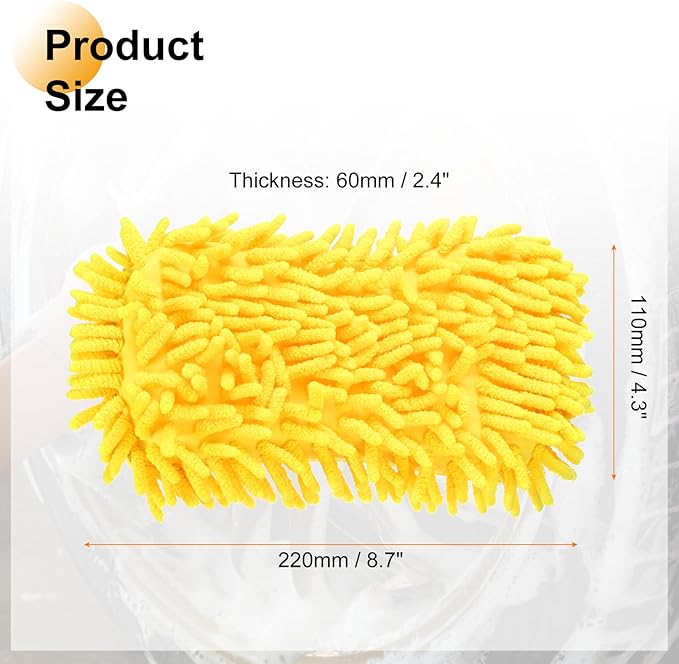 HARFINGTON Car Wash Sponge 8.7" x 4.3" Chenille Microfiber Mitt Scratch-Free Absorbent Scour Scrubber Cleaning Sponge for Washing Detailing on Cars, Trucks, SUV, Boats, RVs, Yellow