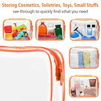 PACKISM Clear Makeup Bag with Zipper, 3 Pack Beauty Clear Cosmetic Bag TSA Approved Toiletry Bag, Travel Toiletry Bag, Quart Size Bag Carry on Airport Airline Compliant Bag, Orange