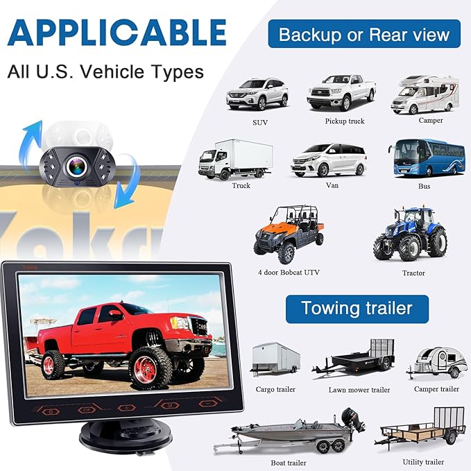 7-inch Backup Camera Ease-Setup for Cars: HD 1080P Touch Key Rear View Camera Real Time Image - Waterproof Reverse Camera for Van SUV Truck Y16