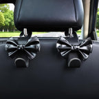 Car Purse Hook, Cute Bow Hooks for Headrest - Leather U-Shaped Purse Holder for Car, Flexible Seat Back Organizer & Durable Vehicle Accessories for Bags, Coats & More (Black-2 Pack)