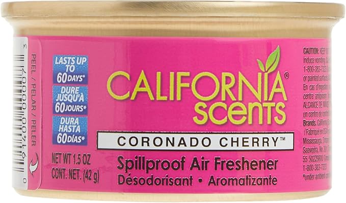 Can Air Freshener and Odor Neutralizer by California Scents, Set of 12 Spillproof Cans for Home and Car, Coronado Cherry, Fresh and Bold, 1.5 Oz Each