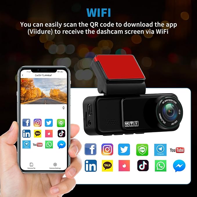 4K Dual Dash Cam Front and Rear, 4K+2K FHD Car Camera,Dash Camera for Cars Car Camera with GPS WiFi App Control 150° Wide Angle Night Vision G-Sensor Loop Recording 24H Parking Monitoring