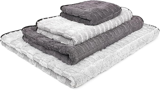 The Rag Company Gauntlet Car Drying Towel, Ultra-Absorbent 70/30 Blend Korean Microfiber, Dries Vehicles Faster Without Scratching, 900 GSM, 30x36 Inches, Ice Grey/Grey, 1-Pack
