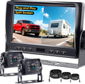 Dual RV Backup Camera System: 7" Monitor with Split Screen No Lag Easy Installation Plug and Play HD 1080P Rear View Camera Wired Kit IP69 Waterproof IR Crystal Night Vision for Truck Tractor R4