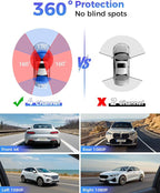 4K 360° Dash Cam, 4-Channel Dash Camera for Cars, Full Coverage Front Rear Left Right Inside with GPS, 5.8GHz Wi-Fi & App, Night Vision, Voice Control, 24H Parking Mode, 128GB Card Included