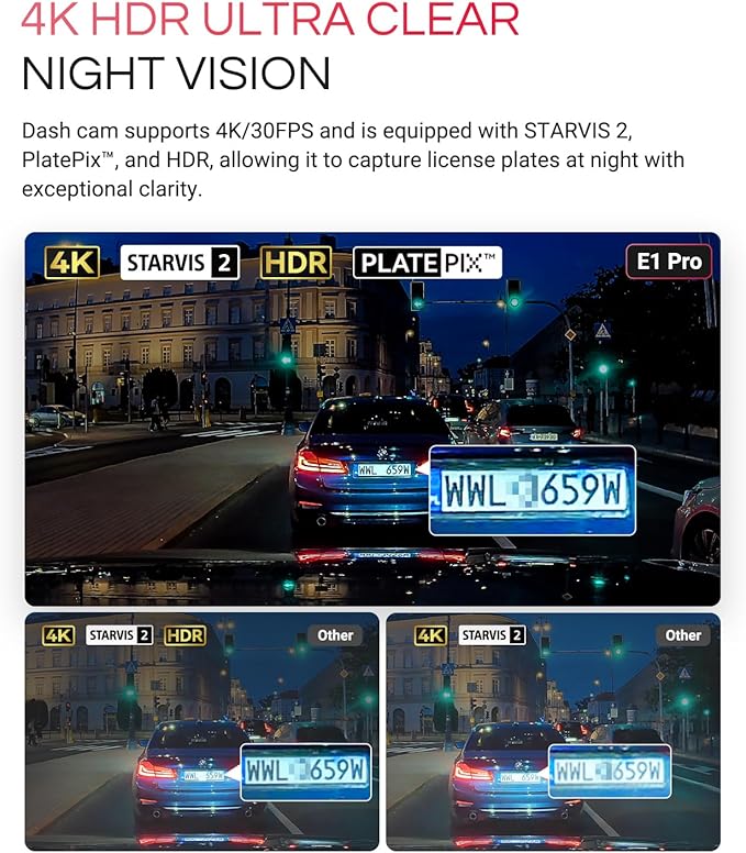 Vantrue E1 Pro 4K Mini Dash Cam Front, STARVIS 2 PlatePix HDR Night Vision Car Camera, Built-in 5G WiFi GPS, 1.54'' IPS Screen, Voice Control, Parking Mode, Support 1TB Max (Renewed)