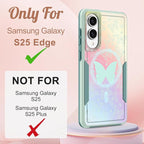 for Samsung Galaxy S25 Edge Case - Compatible with MagSafe Women Girls Cute Magnetic Protective Phone Cover Kawaii Girly Butterfly Heavy Duty Shockproof Design for Samsung S25 Edge Case