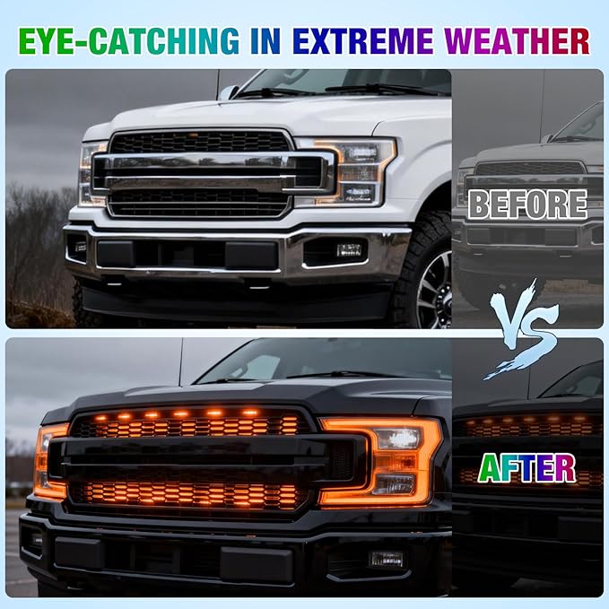 Nilight 4Pcs 12inch LED Grille Lights 72 LEDs RGB Multi Color Exterior Lighting Kit with Sound Active Function and Wireless Remote Control for Cars Van SUV Truck