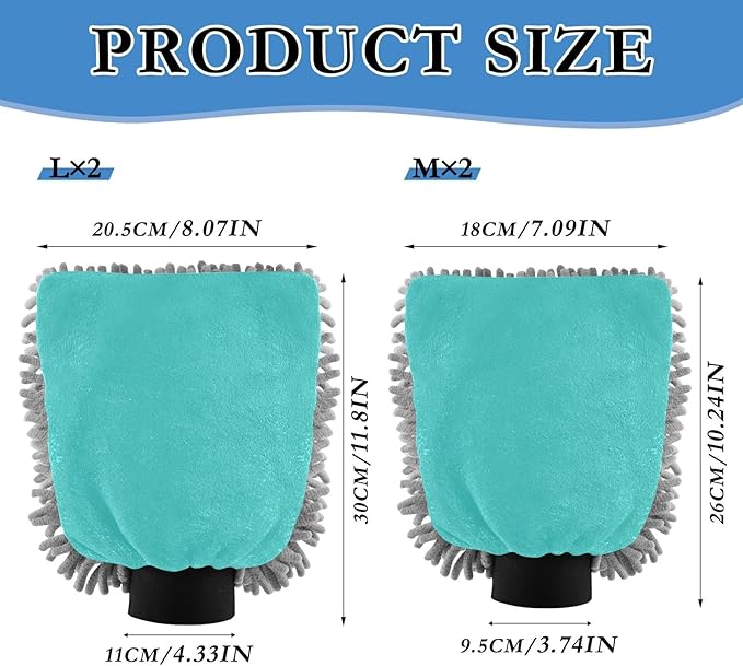 2 Pack Premium Microfiber Chenille Car Washing Mitt, Dual Sided Wash Gloves, No Scratch, Lint Free Washing and Detailing for Car Washing and Detailing (Teal Colored)