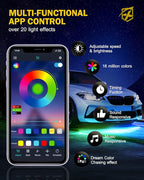Xprite Car Underglow Light, 6 Pcs Under Glow Kit for Car with Dream Color Dancing Chasing, App & Remote Control 16 Million Colors Sound & Music Waterproof Under Glow Lights for Truck