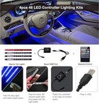 Led Interior Car Lights, Controller Led Lights for Cars, Multicolor Music Underglow Lighting Kits with Wireless Control and Sound Active Function, 4pcs 48 USB LED Interior Lights, DC 5V