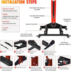Rolling Wheel Detailing Stand Heavy-Duty Tire Cleaning Stand with 3 Rotating Rollers & Lockable Casters, Ergonomic Tire Wash Stand for Wheel Washing, Polishing, Ceramic Coating, Tire Shine