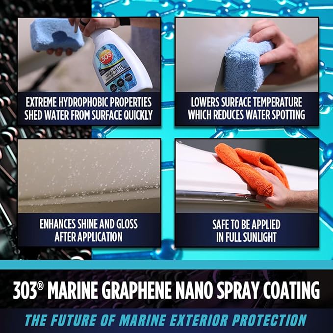303 Products Marine Graphene Nano Spray Coating - Next Level Protection - Enhances Gloss and Depth - Reduces Water Spotting - UV Ray Protection- Safe to Use in the Sun - 32 fl. oz. (30251), White