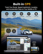 GKU 4K 3 Channel Dash Cam Front and Rear Inside, 3" IPS Screen, 5.8GHz WiFi Dash Camera for Cars, Built-in GPS, G-Sensor, 64GB Card Included, 24H Park Mode