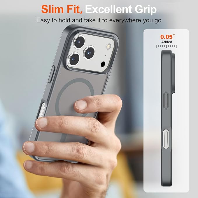 SUPFINE Magnetic for iPhone 17 Pro Case (Compatible with MagSafe)(Military Grade Drop Protection) Translucent Matte Shockproof with Anti-Fingerprint Phone Cover,Gray