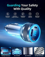 Starlink Mini Cable, 4-in-1 Starlink Mini Car Charger DC Power Cable + 12V-24V Cigarette Lighter Adapter with Digital Display, USB-C PD 45W and Dual USB-A 35W Ports for Cars, Suitable for Cars (10FT)