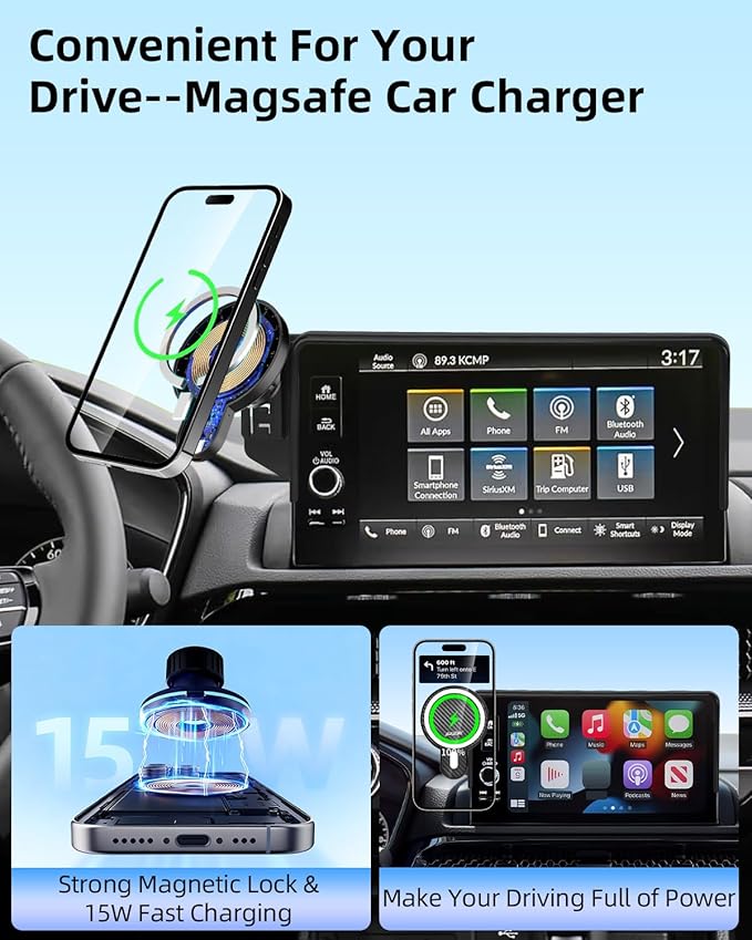 PZK Car Phone Holder for Chevy Silverado 1500/GMC Sierra 1500 2022 2023 2024 2025 2026 Accessories 13.4-Inch Screen Magnetic 15W Fast Wireless Charger Car Phone Mount with 360° Rotating Extension Rod