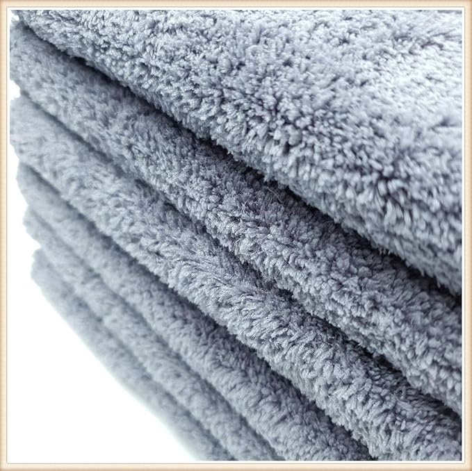 Kingsheep Edgeless Microfiber Towel Car Drying Wash Buffing 6Pack 16"x16" Ultra Plush 450gsm Detailing Cloth (Gray)