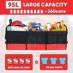 Simniam Large Trunk Organizer for Car, Foldable Multi Compartment Car Trunk Organizer with 2 Retractable Straps, Suitable for All Kinds of Cars, SUV, Minivan - 4 Compartments Red