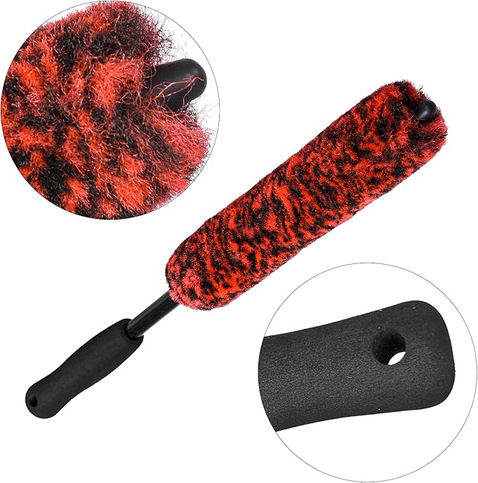 Metal Free Soft Wheel Cleaner Brush, Synthetic Wool Tire Cleaning Brush, Highly Water Absorption, Dense and Durable Tire Brush for Cleaning Wheels, Rims, Spokes, Fenders, Engines…