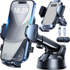 HTU [True Military-Grade] 2025 Upgraded Car Phone Holder 【Safety Certs & No Smell】 Cell Phone Holder for Car Mount for Dashboard Windshield Air Vent Long Arm Thick Case,Grey