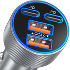 Car Charger USB C, 90W Multi Port Dual 12V Cigarette Lighter USB Charger QC 3.0/PD 45W Super Fast Charging Car Phone Charger Plug Adapter for iPhone 17 16e 15 14 13 12 Pro Max Pad Android(Gray)