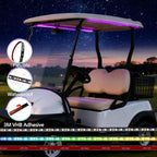 2 Pcs RGB+IC Golf Cart Canopy Lights Strip, 12V-80V Dream Color Chasing Golf Cart Roof Light with Remote and APP Control, Voltage Reducer Included, Music Sync for EZGO Yamaha Club Car