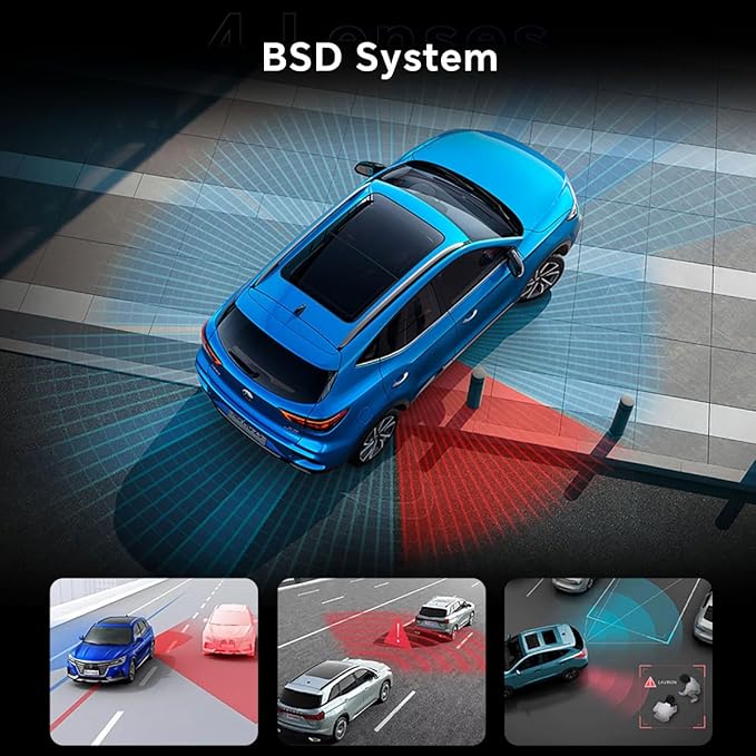 D80 4-Channel 4K Rear View Mirror Camera with ADAS and BSD,11” Touchscreen, Front and Rear and Left and Right Camera for Car，Super Night Vision, 24H Parking Monitoring Hardware kit,Free 64GB Card