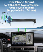 Car Phone Holder for 2024 2025 2026 Toyota Tacoma/2025 Toyota 4Runner Accessories 15W MagSafe Fast Wireless Charger Cell Phone Mount Apply to 14 Inch Touch Screen Fixed Clip 360° Rotation