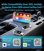 Mini Wireless Carplay Adapter for Apple iPhone, Converts Wired to Wireless Car Play Adapter, CarPlay Dongle Stick for Car(2015+), USB & Type-C Plug & Play for iPhone iOS 10+ Android 11+