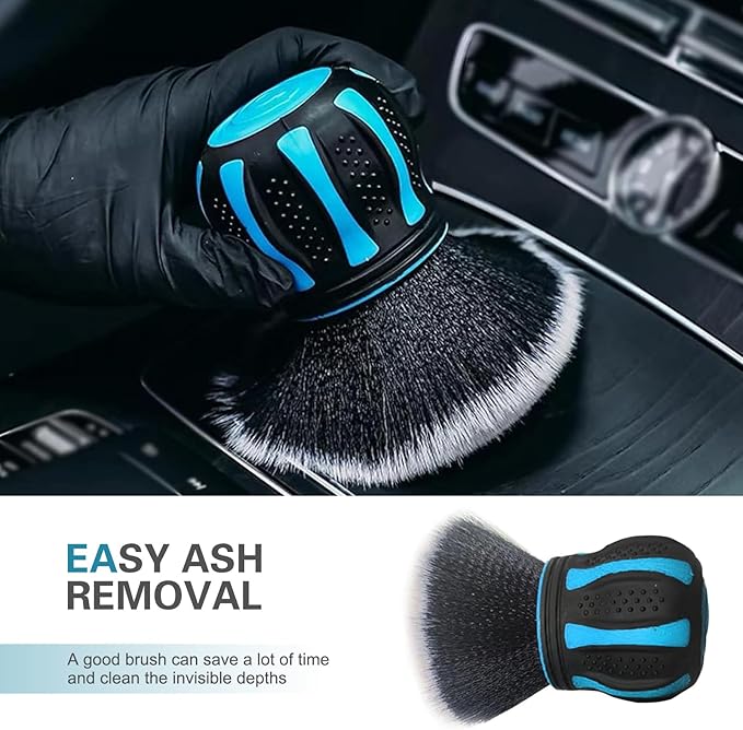 Car Detailing Brush, Ball-Shaped Cleaning Brush with Ultra Soft Dense Bristles, Non-Slip Handle and Storage Rack Design, Universal Multi-Purpose Gap Cleaner for Car Home Office (Blue)