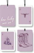 Boho Purple Western Car Air Freshener 4 Pcs, Preppy Cowgirl Cow Skull Cactus Ace Card Hanging Air Freshener for Cars Closet Drawer Books, Cute Western Car Accessories Mirror Decor for Women