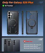 FNTCASE for Samsung Galaxy S26+ Plus Case: Magnetic Phone Case with Ring Kickstand | Screen Protector Heavy Duty Military Grade Protection Drop Proof Protective for S26 Plus 6.9 Translucent Black