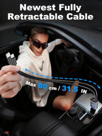 Bluetooth Car Adapter with Retractable Charger,[Upgrade] Bluetooth 5.4 FM Transmitter for Cars, 4 in 1 Fast Car Charger 69W, Handsfree Call, 2*Retractable Cable for iPhone 17/16/15/14, Galaxy-Gray